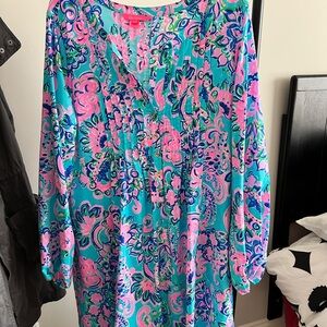 Lilly Pulitzer Vibrant Pink and Blue long sleeve dress